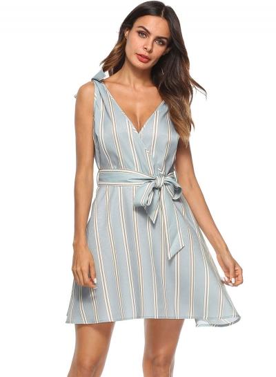 Oasap Fashion Sexy Sleeveless Striped Backless V Neck Mini Dress