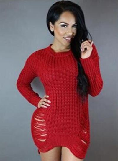 Oasap Fashion Distressed Asymmetric Knit Sweater