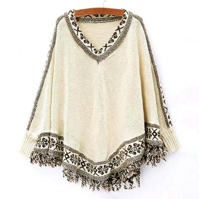 Oasap V Neck Batwing Sleeve Tassels Decoration Pullover Sweater