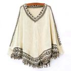 Oasap V Neck Batwing Sleeve Tassels Decoration Pullover Sweater