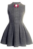 Oasap Sweet Pleated Sleeveless Mini Skater Dress With Bow
