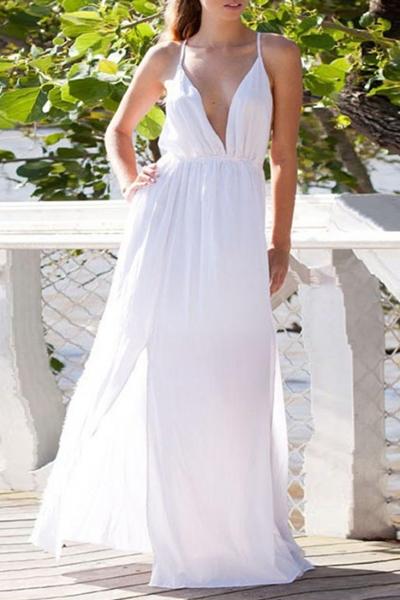 Oasap Stylish Plunging Neck Split Maxi Dress