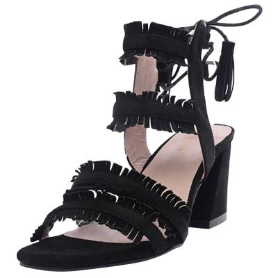 Oasap Open Toe Chunky Heels Fringe Gladiator Sandals