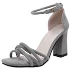 Oasap Solid Color Strappy Velour Square-heeled Sandals