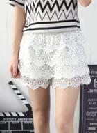 Oasap Elastic Waist Floral Lace Solid Shorts