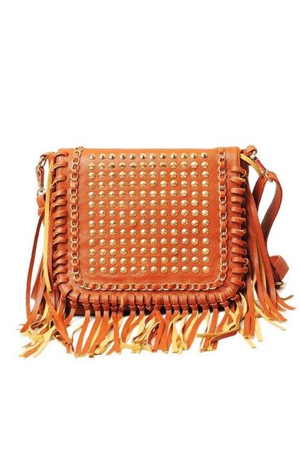 Oasap Rivets Embellished Flap Tassels Shoulder Bag
