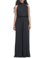 Oasap Halter Off Shoulder Sleeveless Solid Maxi Dress