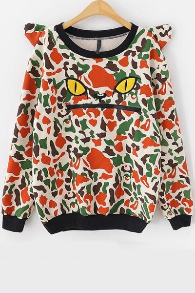 Oasap Camouflage Cat Fleece Sweatshirt