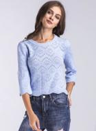 Oasap Round Neck Flare Sleeve Solid Color Solid Color Sweater