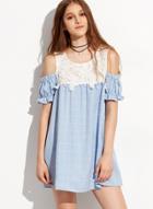 Oasap Open Shoulder Scoop Neck Plaid Mini Drss