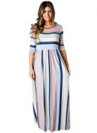 Oasap Round Neck Half Sleeve Striped Printed Maxi Dress