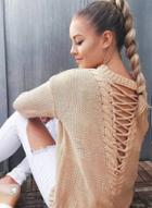 Oasap Casual Loose Fit Back Lace-up Knit Sweater