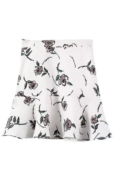 Oasap Sweet Floral A-line Mini Flounced Skirt