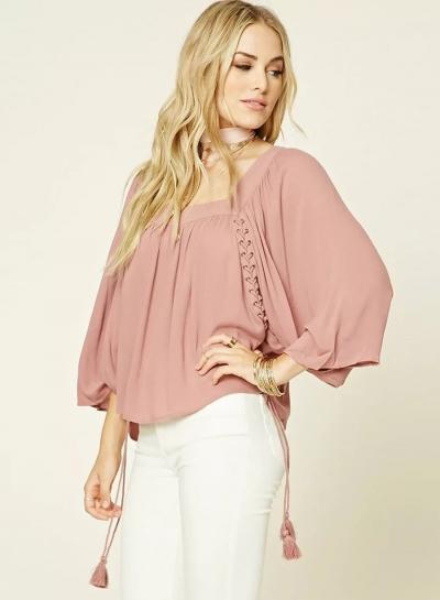 Oasap Square Neck Long Sleeve Ruffle Blouse