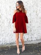 Oasap Crew Neck Off Shoulder Short Sleeve Solid Dress