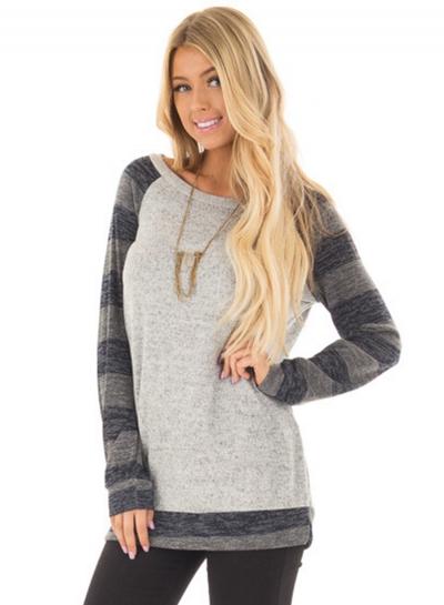 Oasap Fashion Color Block Loose Fit Knit Sweatshirt
