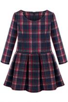 Oasap Modern Plus Size Plaid Pattern Back Zip Dress