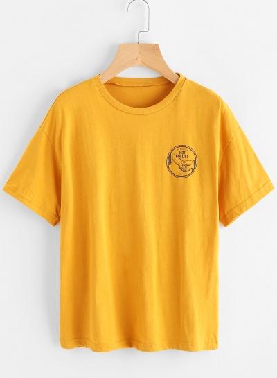 Oasap Round Neck Short Sleeve Floral Printed Tees