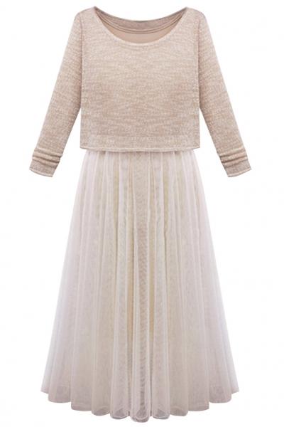 Oasap Heathered Sweater Mesh Two-piece Dress