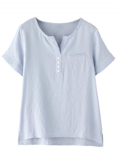 Oasap Women's Solid Color Button Front V Neck Blouse