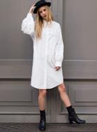 Oasap Women's White Lantern Sleeve Oversize Midi Shirt Dress