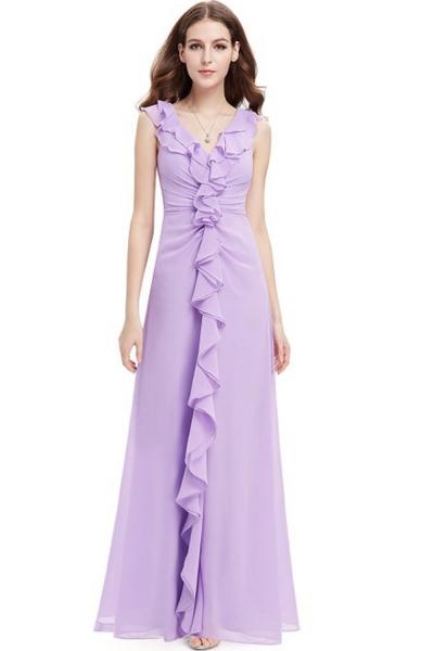Oasap V-neck Ruffles Sleeveless Long Evening Dress
