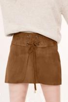 Oasap Classic Faux Suede Lace-up Waist Skirt