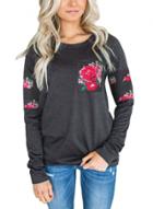 Oasap Round Neck Long Sleeve Floral Embroidery Tee Shirt