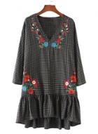 Oasap V Neck Floral Embroidery Flounce Hem Dress