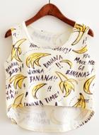 Oasap Stylish Banana Letters Printed High Low Hem Crop Top