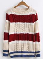Oasap Round Neck Color Block Long Sleeve Sweaters