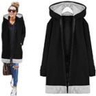 Oasap Fashion Color Block Bow Full Zip Hooded Coat