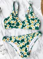 Oasap Spaghetti Strap Sleeveless Floral Printed Two Pieces Swimwear