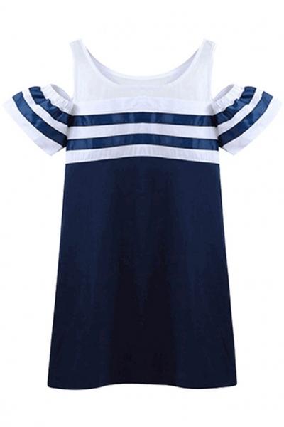 Oasap Preppy Cutout Shoulder Shift Mini Dress