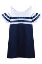 Oasap Preppy Cutout Shoulder Shift Mini Dress