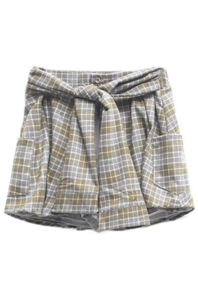 Oasap Tartan Plaid Waist-tie Shorts