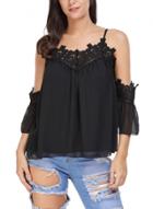 Oasap Cold Shoulder Embroidered Accent Draped Top
