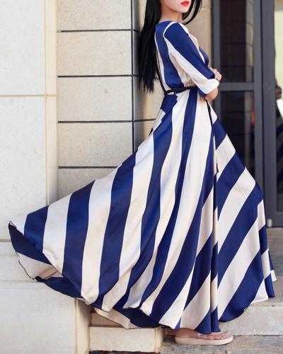 Oasap Women's 3/4 Sleeve Striped Maxi Evening Party Dress