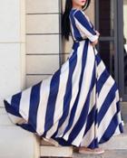 Oasap Women's 3/4 Sleeve Striped Maxi Evening Party Dress