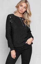 Oasap Round Neck Lace Up Long Sleeve Sweaters