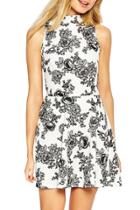 Oasap Women's Mock Neck Sleeveless High Waist Print Fit Flare Dress