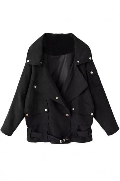 Oasap Button Decor Patch Pocket Lapel Coat