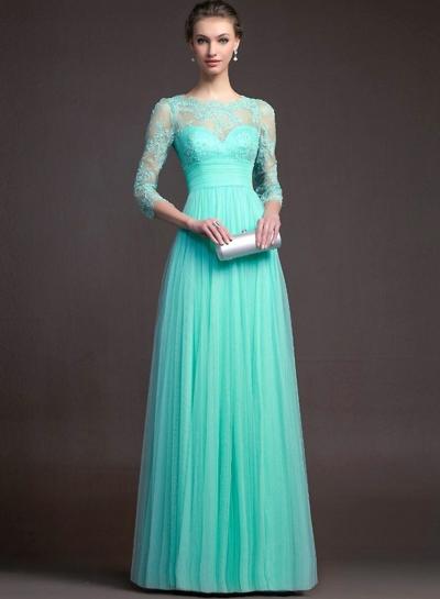 Oasap Lace Long Sleeve Formal Long Prom Dresses