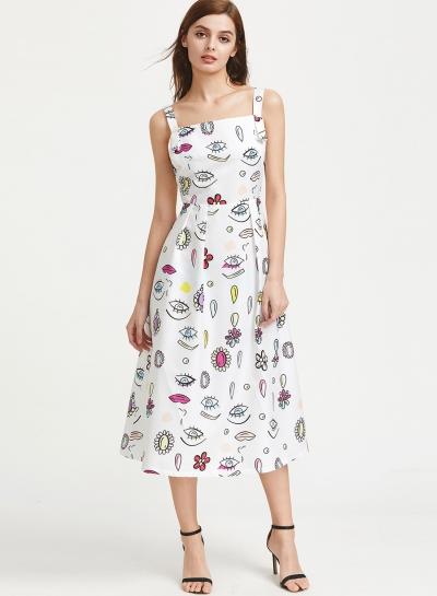 Oasap Fashion Sleeveless Backless Printed A-line Party Dress