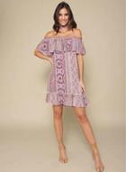 Oasap Slash Neck Off Shoulder Pattern Print Chiffon Dress