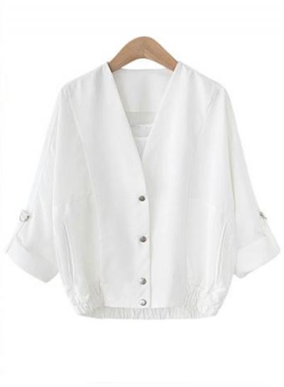 Oasap V Neck Long Sleeve Button Closure Loose Coat