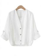 Oasap V Neck Long Sleeve Button Closure Loose Coat