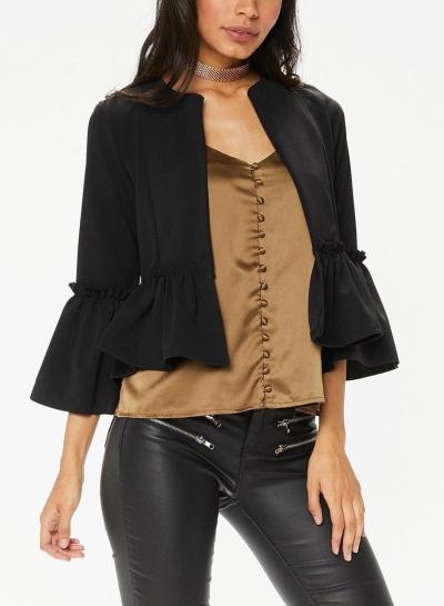 Oasap Flare Sleeve Flounce Hem Solid Color Coat