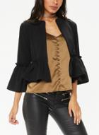Oasap Flare Sleeve Flounce Hem Solid Color Coat