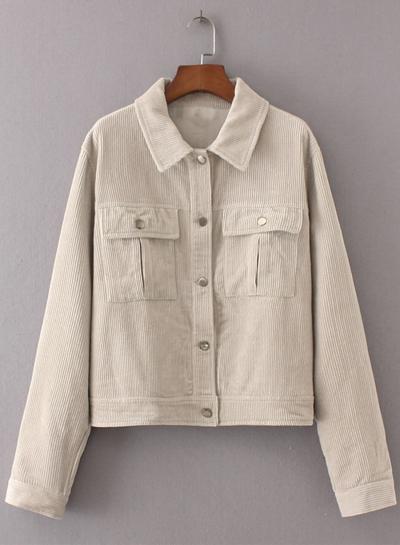 Oasap Turn Down Collar Long Sleeve Solid Button Down Jacket